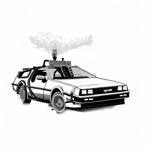 graffitied, dilapidated DeLorean with the phrase 'No Future' incorporated.  tattoo design idea
