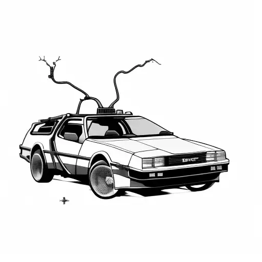 depreciated DeLorean, missing wheels tattoo design idea