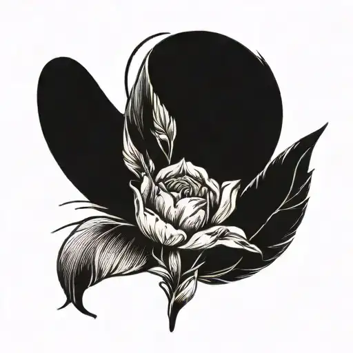Minimalistic tulip flower with angel feather wings and an angel halo tattoo design idea
