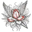 Tulip flower with angel feather wings and an angel halo tattoo design idea