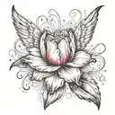 Tulip flower with angel feather wings and an angel halo tattoo design idea