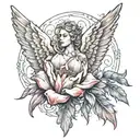 Tulip flower with angel feather wings and an angel halo tattoo design idea