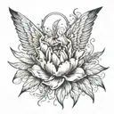 Tulip flower with angel feather wings and an angel halo tattoo design idea
