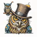 An angry owl with a fedora and cigar, looking like a mafia boss, colorful tattoo design idea