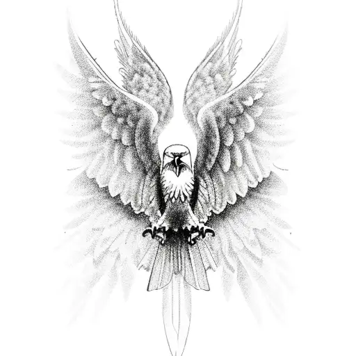 detailed black and gray of a soaring eagle tattoo design idea