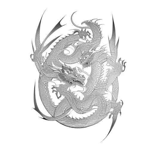 A dragon in a traditional Japanese dragon style, with intricate patterns and scales tattoo design idea