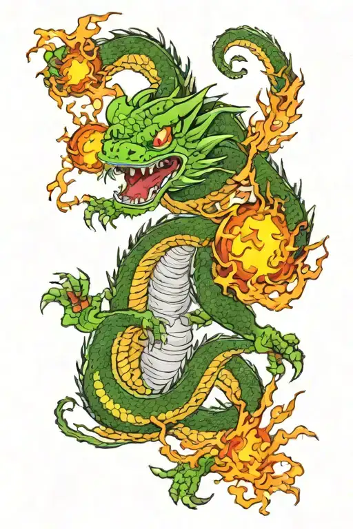 Dragonball Shenron circling a fiery orb tattoo design idea