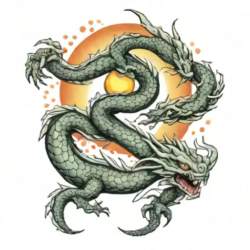 Dragonball Shenron circling 1 fiery orb tattoo design idea
