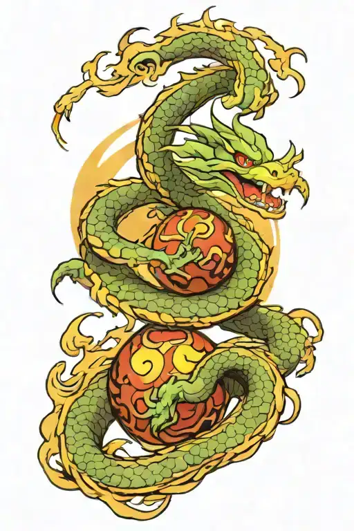 Dragonball Shenron circling 1 fiery orb tattoo design idea