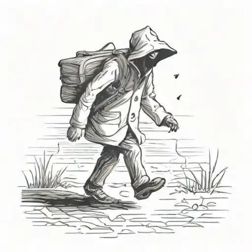 sinister person walking strange tattoo design idea