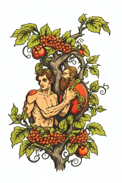 Adam and Eve apple tree serpant wrapped tattoo design idea