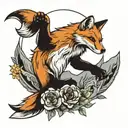 Fox with sun in hands reaching towards the sky grabbing tattoo design idea