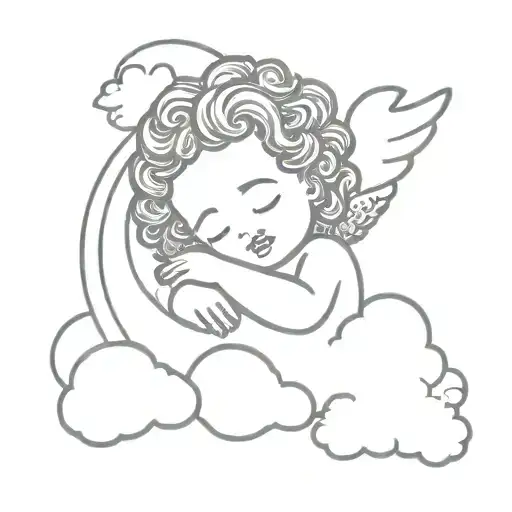 black curly hair cherub sleeping on a cloud  tattoo design idea