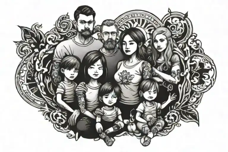 family posing for a picture tattoo design idea