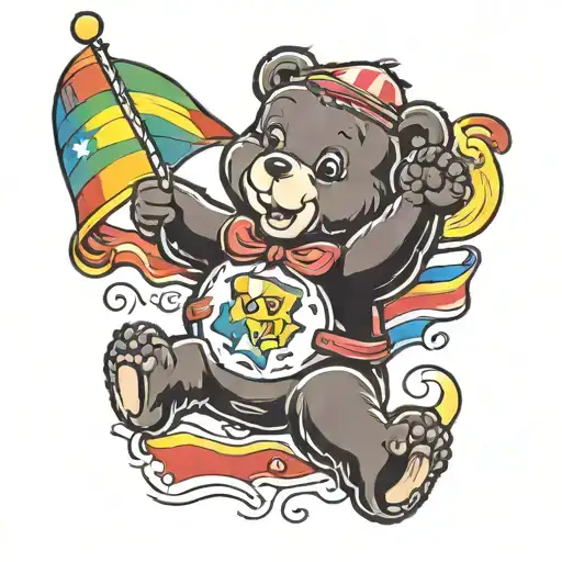 care bear holding rainbow flag tattoo design idea