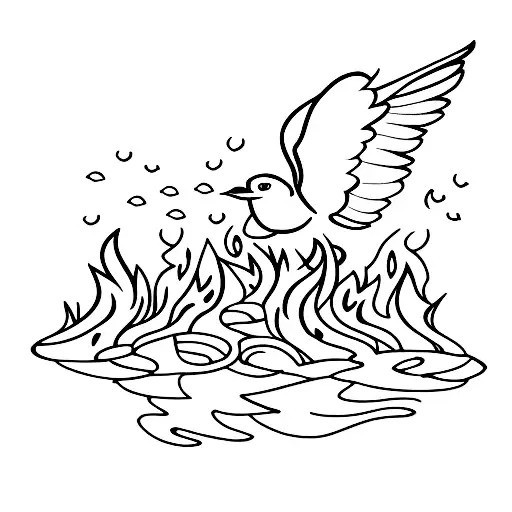 bonfire with a bird tattoo design idea