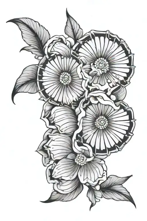 Fan flowers tattoo design idea