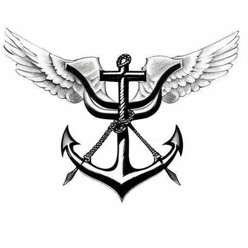 cross with wings, anchor at the bottom and arrow head at the top tattoo design idea