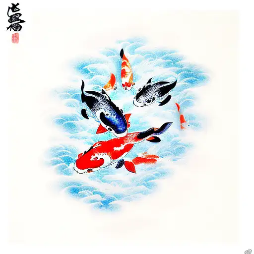 koi fish chasing money tattoo design idea