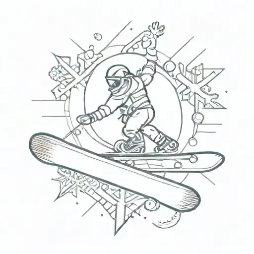 snowboard and snowflake minimalist tattoo design idea