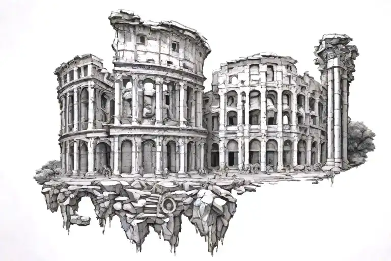 a highly detailed medusa theme colosseum tattoo design idea
