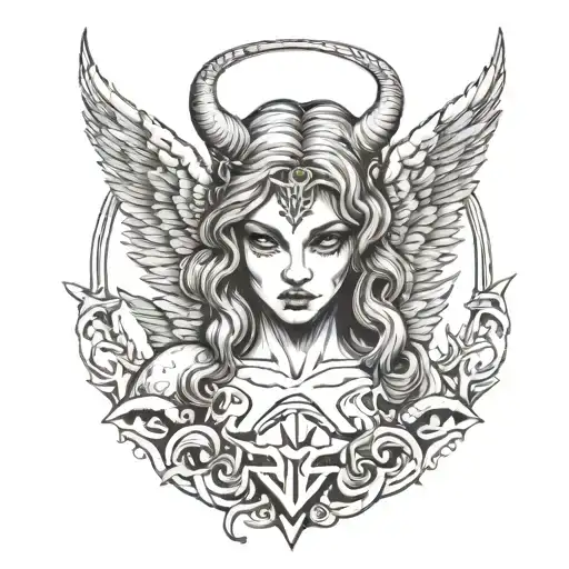 An angel with two devil horns tattoo design idea