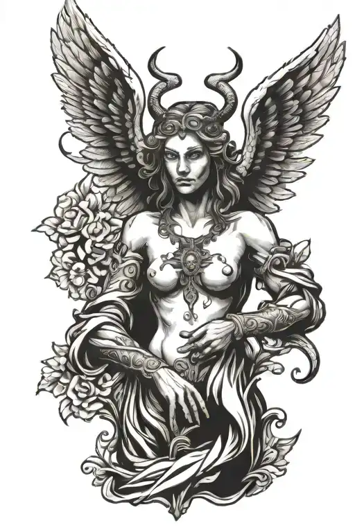 An angel with two devil horns tattoo design idea