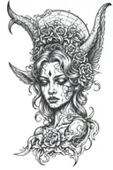 An angel with evil horns and crying blood tattoo design idea