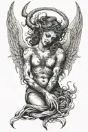 An angel with evil horns and crying blood tattoo design idea