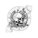 right arm sleeve with scull at base and Christian cross in eye going up to bright reef with aquatic animals  tattoo design idea