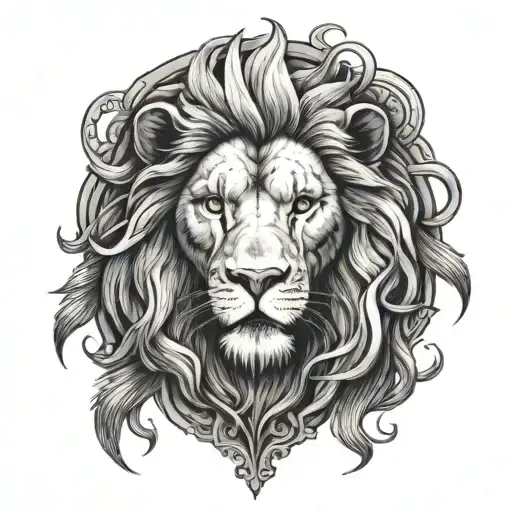 heaven and hell lion head surrounded tattoo design idea