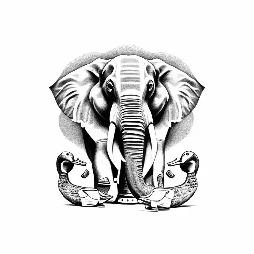 duck and elephant tattoo design idea