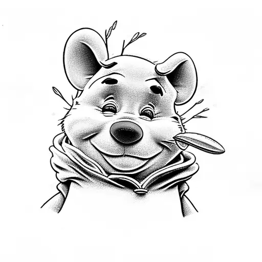 winnie the pooh with suflower tattoo design idea