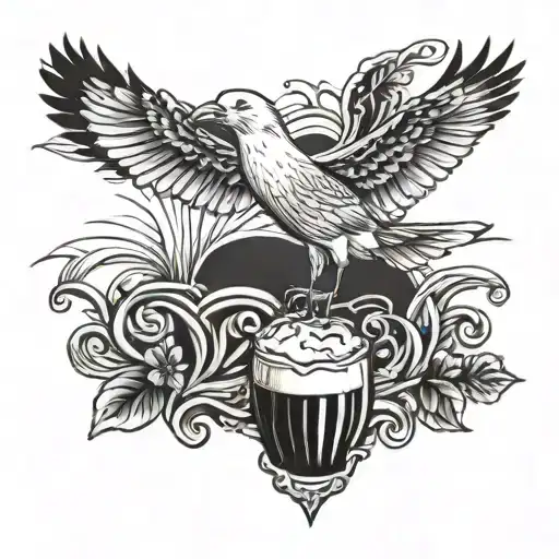 seagull drinking guinness tattoo design idea