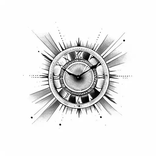 rose clock sun tattoo design idea