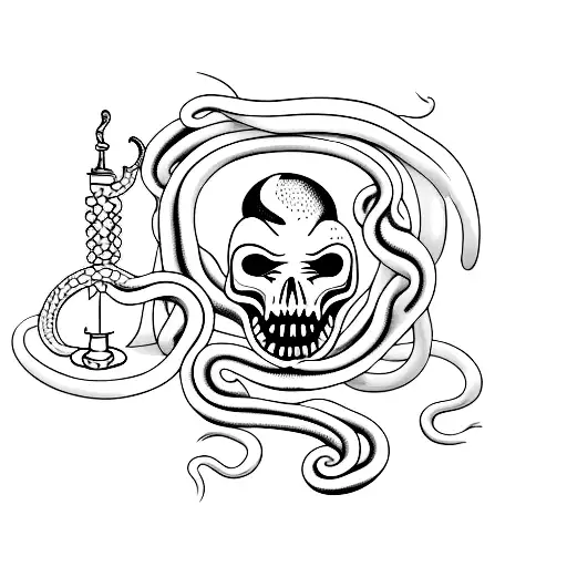 A minimalist tattoo of a snake coiled around a vintage cocktail shaker, combining the client's interests in horror and bartending tattoo design idea
