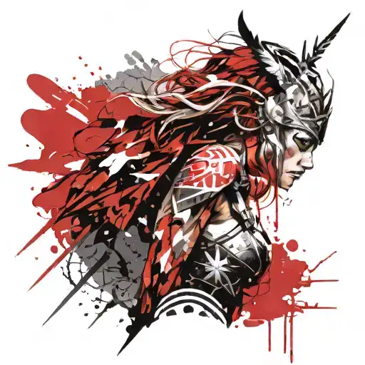 nordic valkyrie warrior woman tattoo design idea
