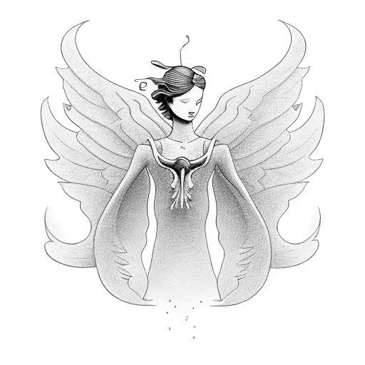  a solid silhouette of an amorphous angel im black full fill tattoo design idea