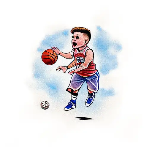 kid holding a basketball with number 7 on his shirt tattoo design idea