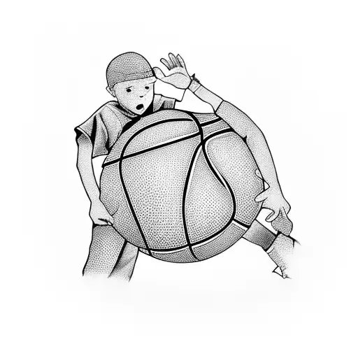 kid holding a basketball with number 7 on his shirt tattoo design idea