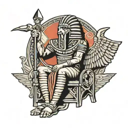 Horus seated on a throne next to an obelisk rising tattoo design idea