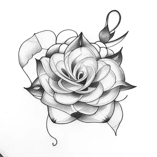 A minimalist tattoo of an open book with a gardenia flower growing out of it, symbolizing the client's passion for reading and love for gardenia. tattoo design idea