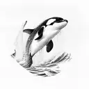 An orca diving into a wave, showcasing the grace and power of these magnificent creatures tattoo design idea