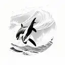 An orca diving into a wave, showcasing the grace and power of these magnificent creatures tattoo design idea
