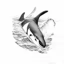 An orca diving into a wave, showcasing the grace and power of these magnificent creatures tattoo design idea