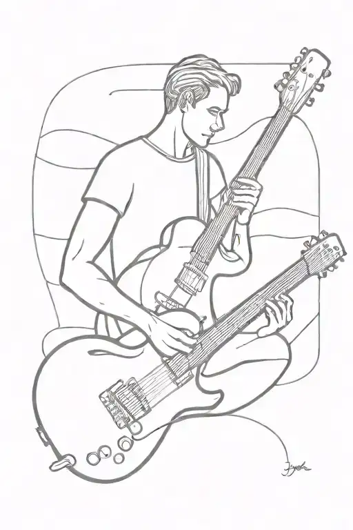 man playing guitar tattoo design idea