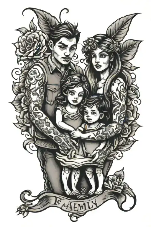 family holding hands tattoo design idea