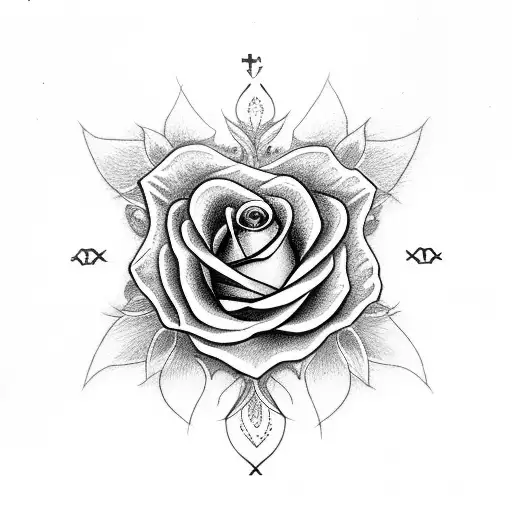 Christian Cross with White Rose tattoo design idea