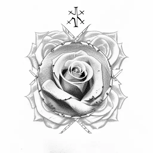 11/22/2005 in Roman Numerals with a Cross and a White Rose tattoo design idea