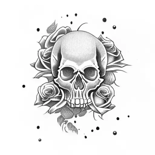 skull with hand and roses tattoo design idea
